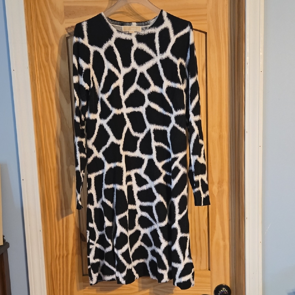 Michael Kors Black and White Knit Sweaterdress